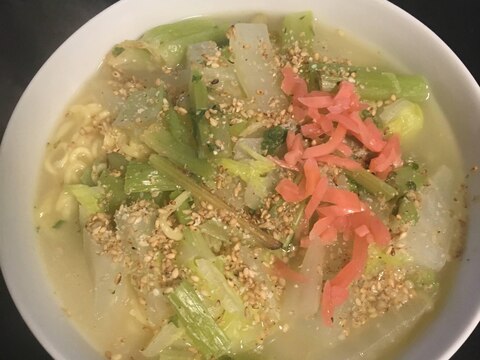 大根の葉、白菜の塩ラーメン